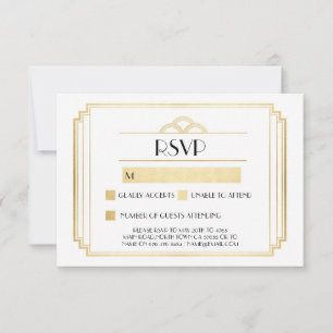 Art Deco RSVP Cards 1920's Gold White Response