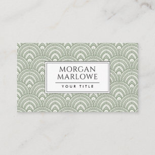 Art Deco Sage Green Geometric Business Card