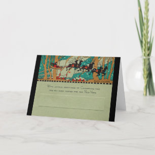 Art Deco Santa in Sky Holiday Card
