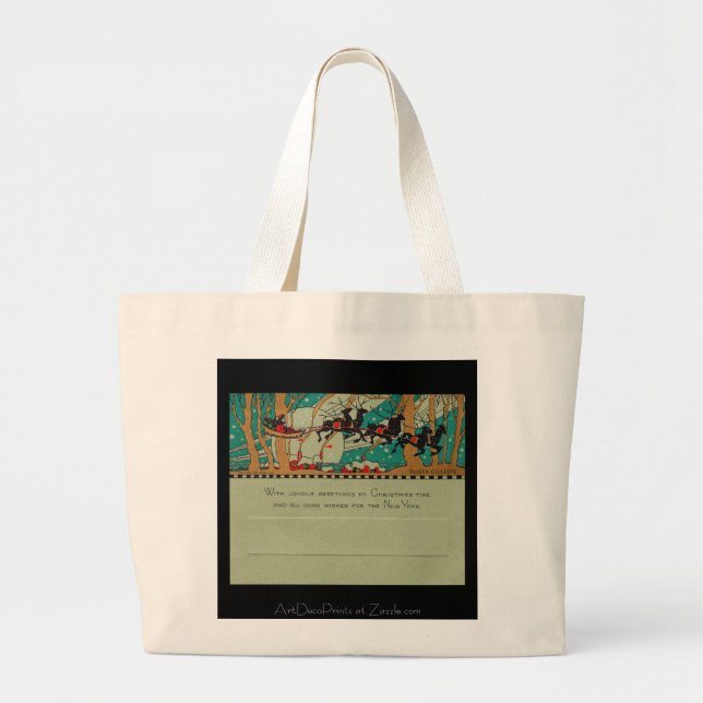 Art Deco Santa in Sky Large Tote Bag (Front)