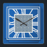 Art Deco, sapphire blue Square Wall Clock<br><div class="desc">Art Deco,  sapphire blue,  3-d effect wall clock with white numbers - digital graphics</div>