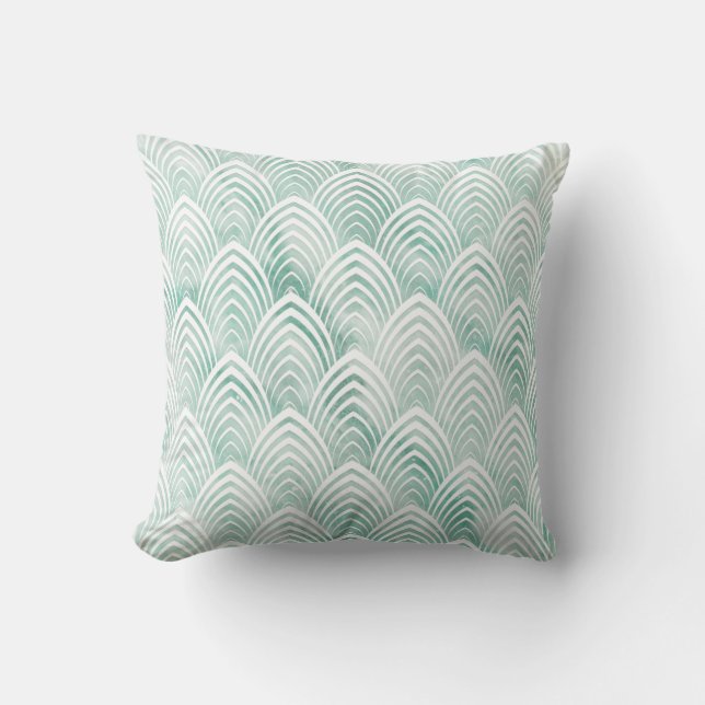 Art Deco Scales Aqua Mint White Geometry Marble Throw Pillow (Front)