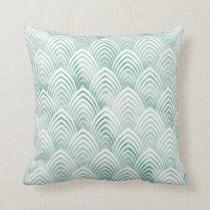Art Deco Scales Aqua Mint White Geometry Marble Throw Pillow