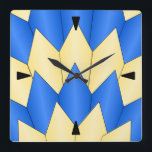 Art Deco Scales Design Deep Blue Yellow Square Wall Clock<br><div class="desc">Wall clock art deco design that you can customise with any text of your choice. Should you require any help with customising then contact us through the link on this page. Art deco clock.</div>