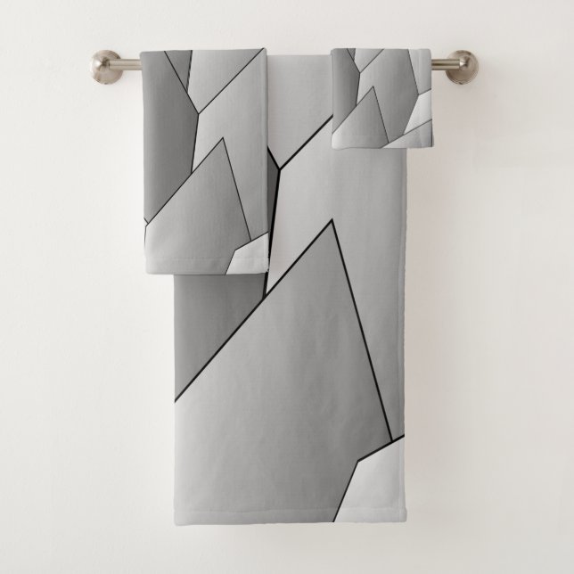 Art Deco Scales Design Grey Bath Towel Set (Insitu)