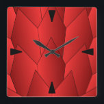 Art Deco Scales Design Red Square Wall Clock<br><div class="desc">Wall clock art deco design that you can customise with any text of your choice. Should you require any help with customising then contact us through the link on this page. Art deco clock.</div>