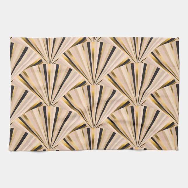 Art Deco Scales: Geometric Golden Glamour Kitchen Towel (Horizontal)