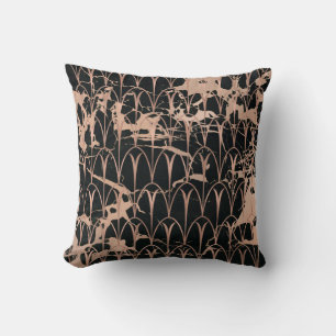 Art Deco Scales Geometry Black Rose Gold Marble Throw Pillow