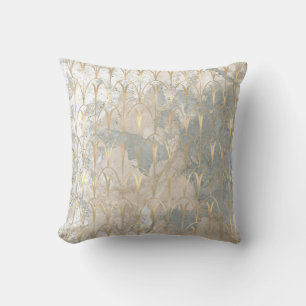 Art Deco Scales Geometry White Sepia Gold Marble Throw Pillow