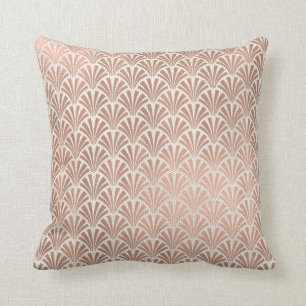 Art Deco Scales Seashells Ivory Beige Rose Gold Throw Pillow