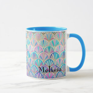 Art Deco Scallops Birthday Gift for Her Pinks Blue Mug