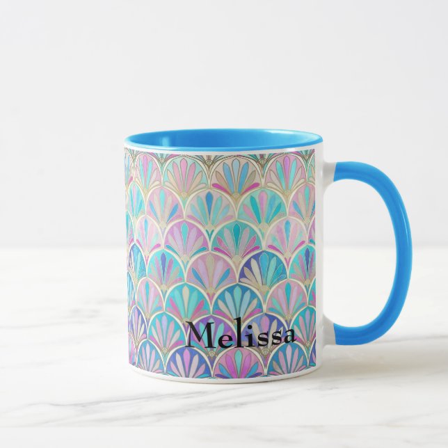 Art Deco Scallops Birthday Gift for Her Pinks Blue Mug (Right)