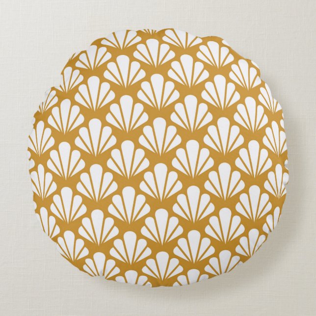 Art Deco Seamless Pattern. Geometric Floral decora Round Pillow (Front)