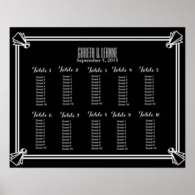 Art deco  seating table plan wedding poster (Front)