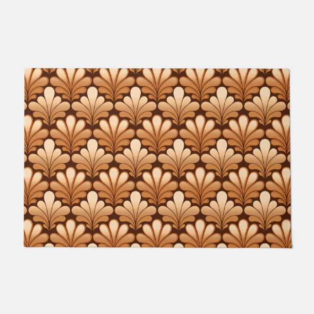 Art Deco Shell Pattern, Copper and Rust Brown Doormat (Front)