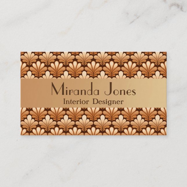 Art Deco Shell Pattern, Copper & Chocolate Brown  Business Card (Front)