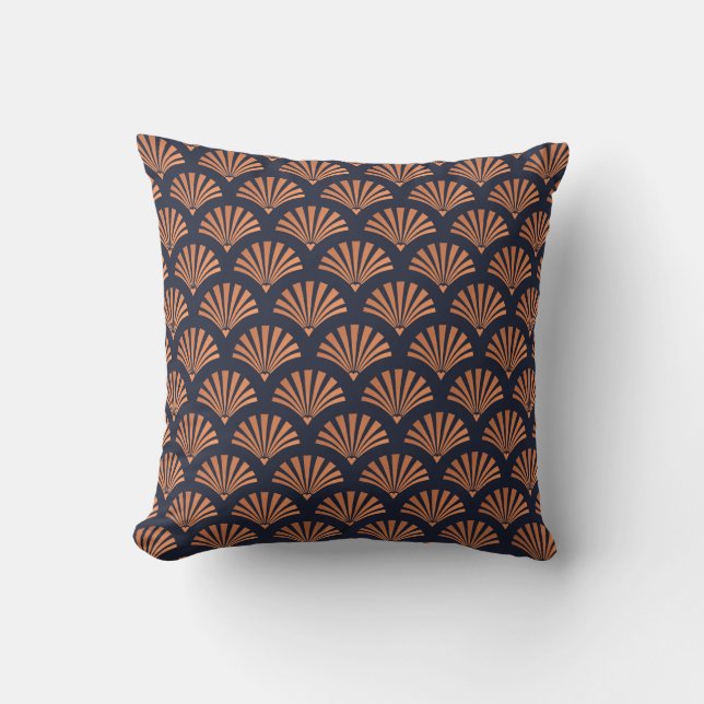 Art Deco Shell Pattern Copper Throw Pillow (Front)