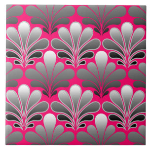 Art Deco Shell Pattern, Grey and Fuchsia Pink Tile