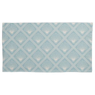 Art Deco Shell Pattern In Duck Egg Blue And Beige Pillowcase