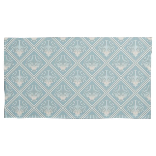 Art Deco Shell Pattern In Duck Egg Blue And Beige Pillowcase (Front)