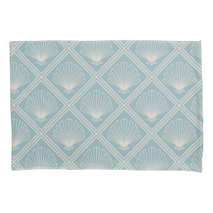 Art Deco Shell Pattern In Duck Egg Blue And Beige Pillowcase