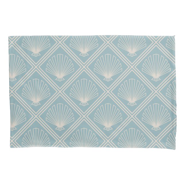 Art Deco Shell Pattern In Duck Egg Blue And Beige Pillowcase (Front)