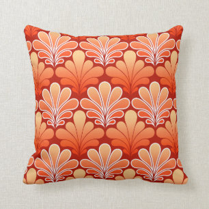 Art Deco Shell Pattern, Mandarin Orange Throw Pillow
