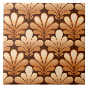 Art Deco Shell Pattern, Rose Gold and Dark Brown Tile