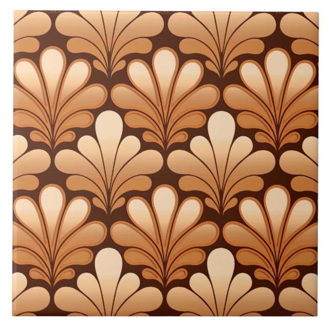 Art Deco Shell Pattern, Rose Gold and Dark Brown Tile (Front)
