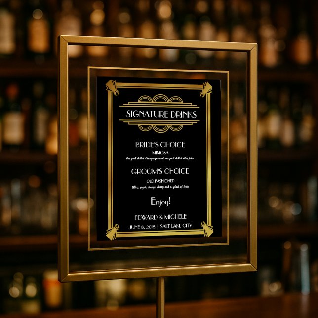Art Deco signature drinks bar wedding poster (Creator Uploaded)