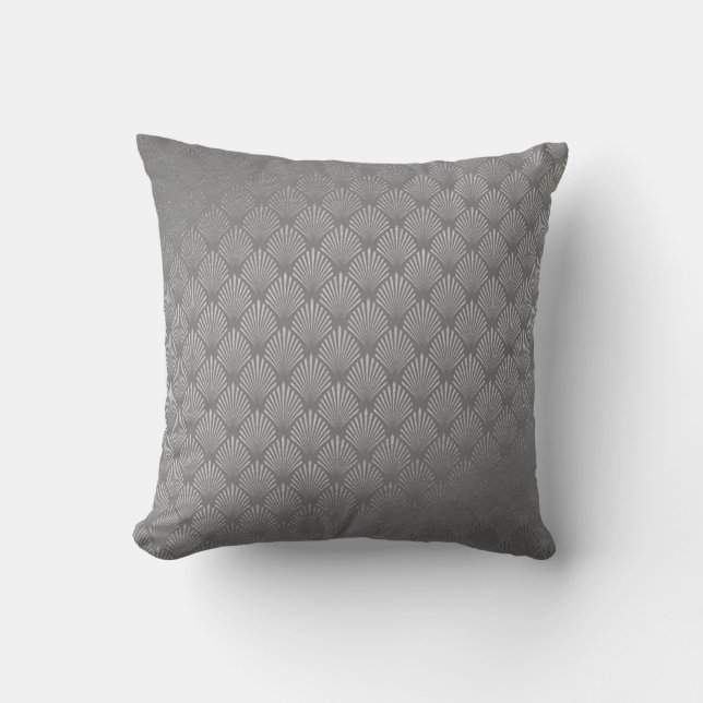Art Deco Silver Grey Scales Seashells VIP Throw Pillow (Front)