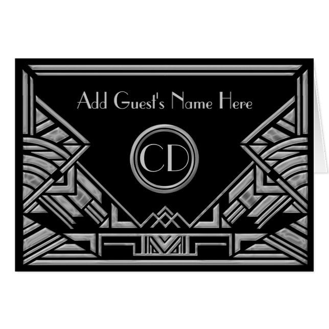 Art Deco Silver Grey Wedding Place Cards (Front Horizontal)