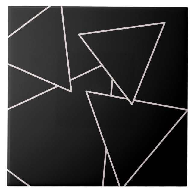 Art Deco Silver on Black Triangles Ceramic Tile (Front)
