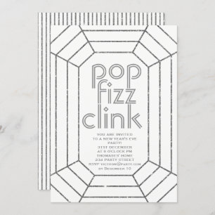 Art Deco silver pop fizz clink New Year party Invitation