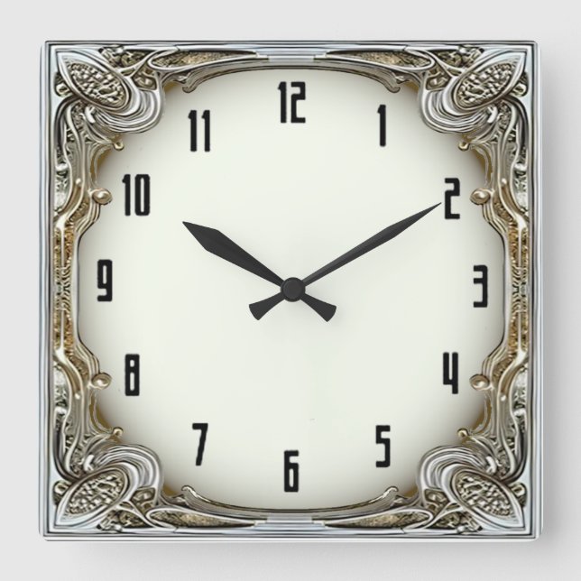 Art Deco Silver Square Wall Clock (Front)