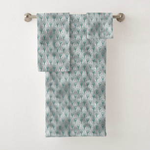Art Deco Silver Teal Graphic Bath Towel Set