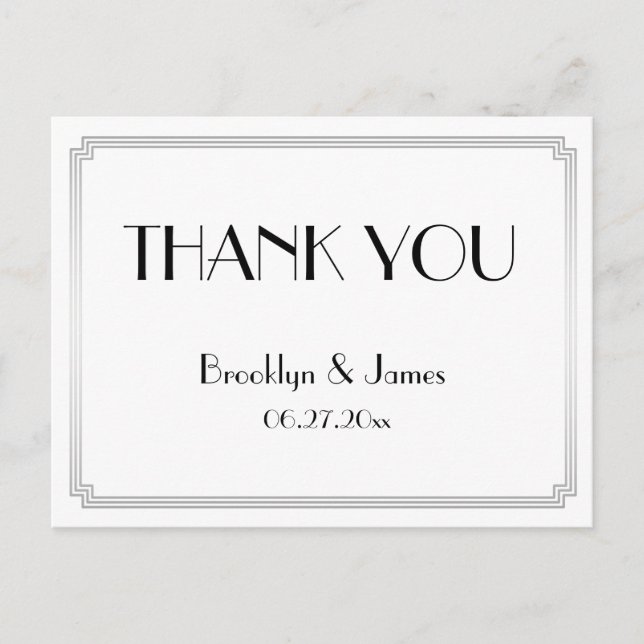 Art Deco Silver Wedding Thank You Postcards (Front)