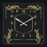 Art Deco simple black Square Wall Clock<br><div class="desc">Great clock design. You will love it like others. Be free to use this design for other product you like or to customize and add your text. Follow me for more. Thank you. Have a nice day.</div>