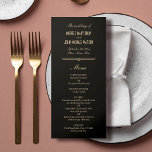 Art Deco Simple Elegant Black Gold Wedding Menu<br><div class="desc">Elevate your wedding dining experience with our Black Art Deco Frame 4" x 9" One-Side Flat Menu, a refined addition to our sophisticated collection. Featuring a classic black Art Deco frame, this meticulously designed menu complements the overall elegance of your celebration. Fully customizable to accommodate your culinary selections and event...</div>