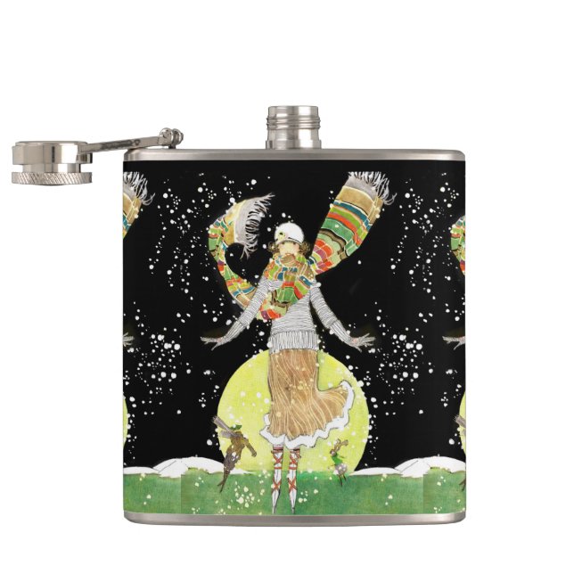Art Deco Skater Girl in the Snow Hip Flask (Opened)