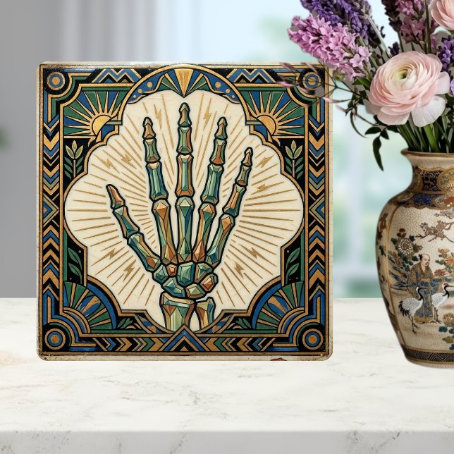 Art Deco Skeleton Hand Green Gold Geometric Design Tile (Creator Uploaded)