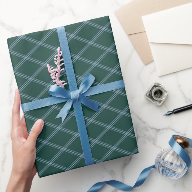 Art Deco Slate Blue Diamonds on Forest Green Wrapping Paper (Gifting)