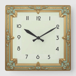 Art Deco Soft Mint Square Wall Clock