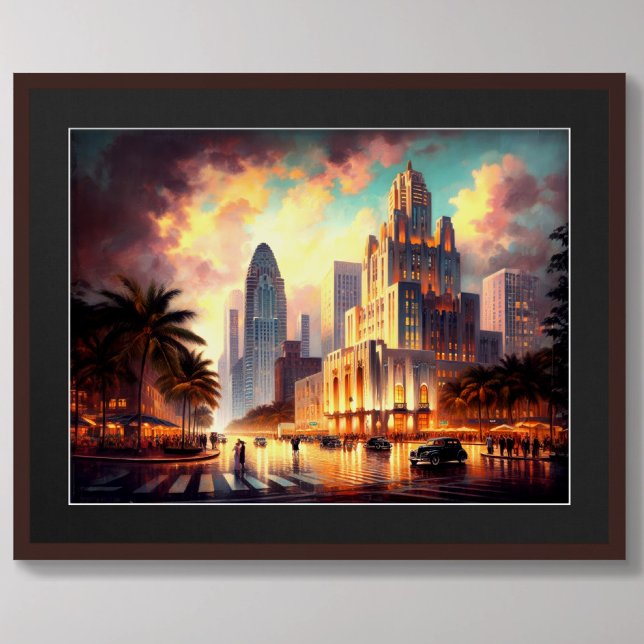 Art Deco South Florida City Skyline Scene Poster (Creator Uploaded)