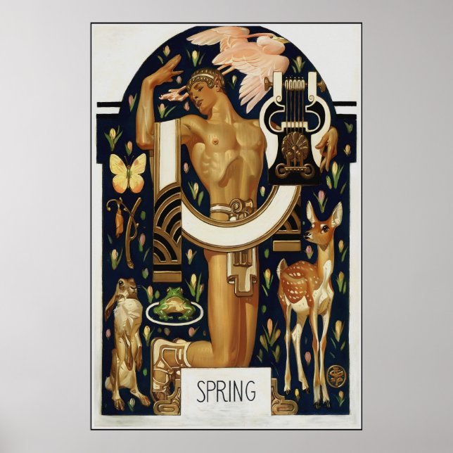  Art Deco SPRING – Apollo and Animals Poster (Front)