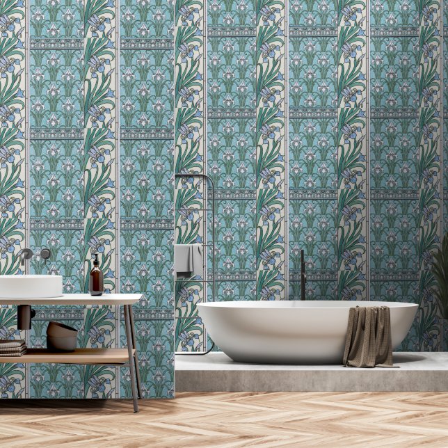 Art Deco Springtime Flowers Wallpaper (Bathroom)