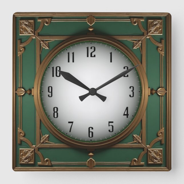 Art Deco Square Wall Clock (Front)
