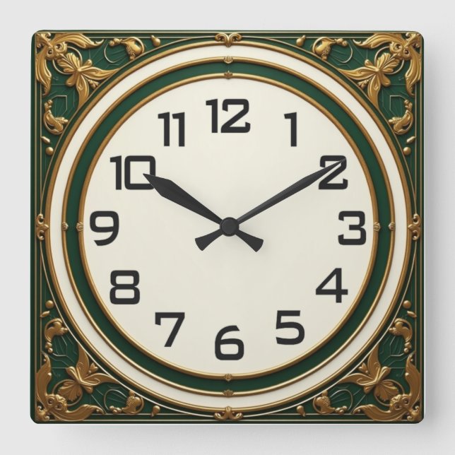Art Deco Square Wall Clock (Front)