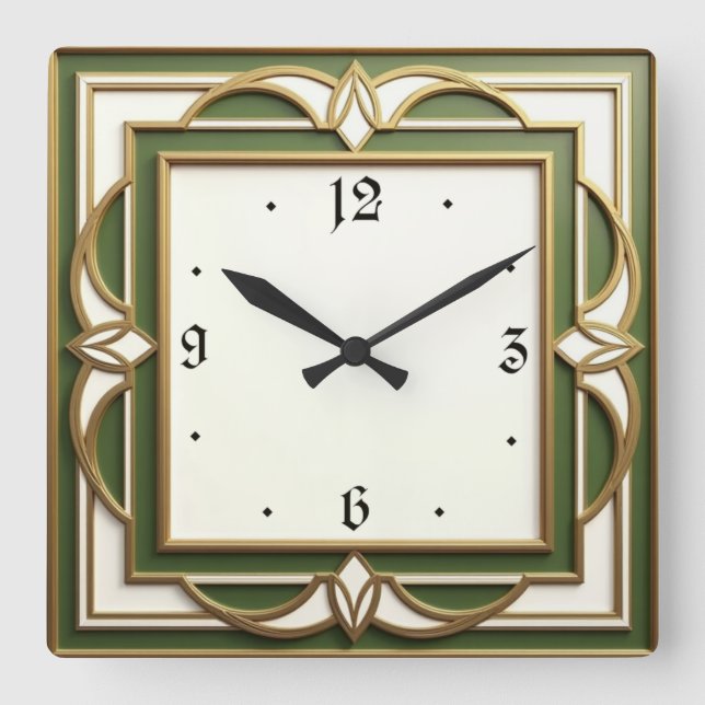 Art Deco Square Wall Clock (Front)