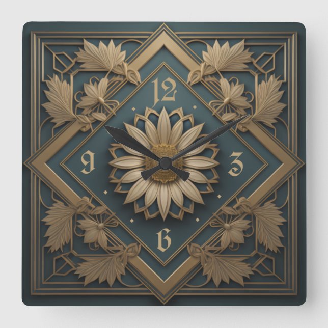 Art Deco Square Wall Clock (Front)